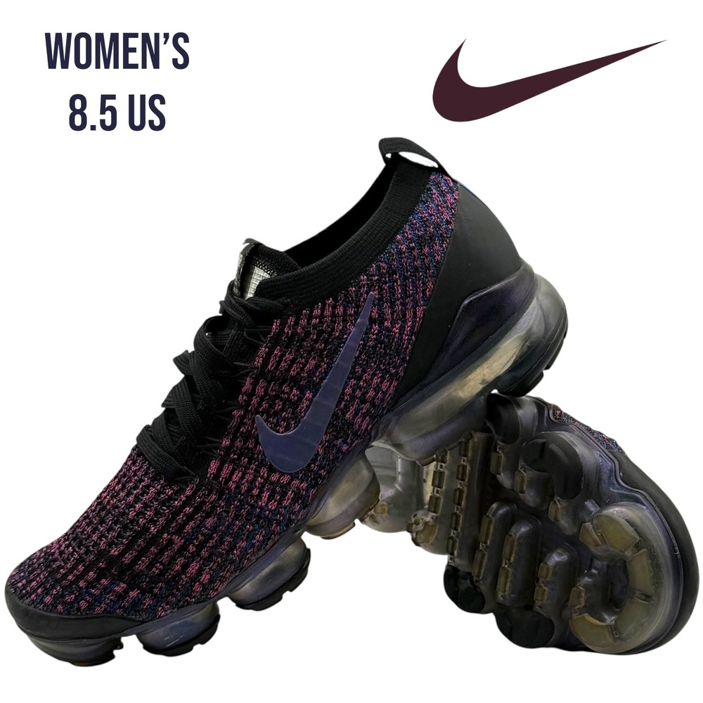 Nike Air VaporMax Flyknit 2 Women's 8.5 Black Purple Running Shoes AJ6910-003